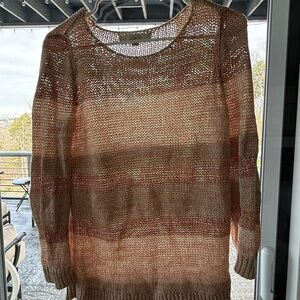 LOFT Women's Knit Sweater - Cream and Pink/Peach